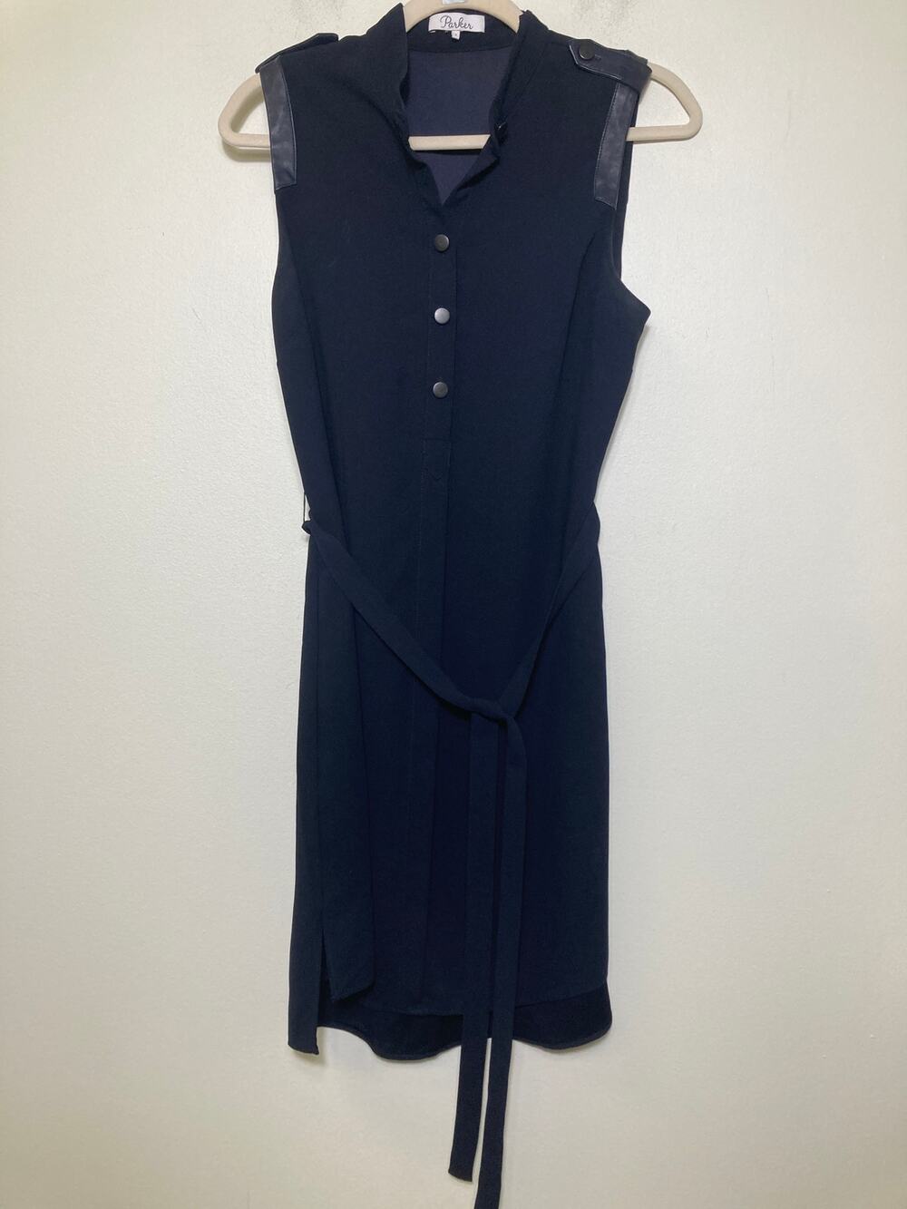 Parker Black Sleeveless Button Up Knee Length Dress Sz S